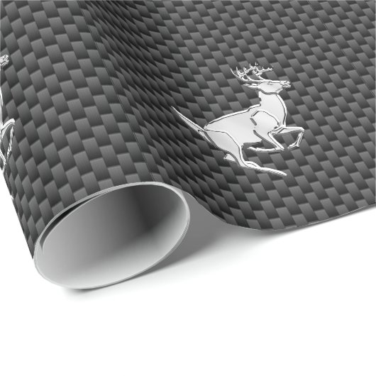 Chroom Running Deer on Carbon Fiber Decor Cadeaupapier (Rol Hoek)