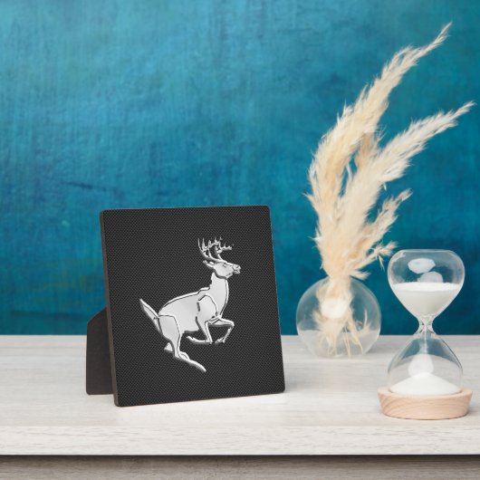 Chroom Running Deer on Carbon Fiber Decor Fotoplaat (Insitu)