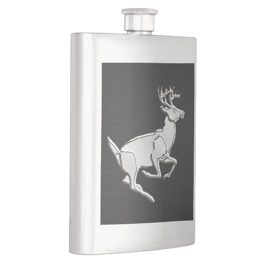 Chroom Running Deer on Carbon Fiber Decor Heupfles (Rechts)