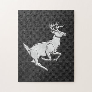 Chroom Running Deer on Carbon Fiber Decor Legpuzzel