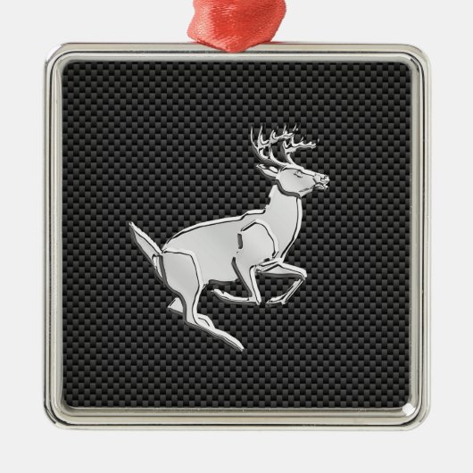 Chroom Running Deer on Carbon Fiber Decor Metalen Ornament (Voorkant)