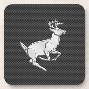 Chroom Running Deer on Carbon Fiber Decor Onderzetter