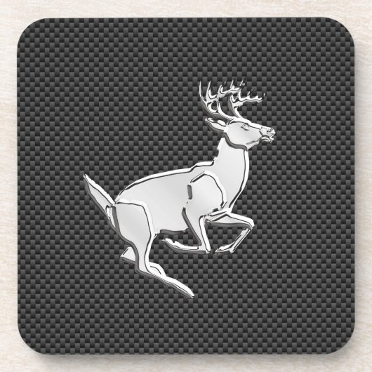 Chroom Running Deer on Carbon Fiber Decor Onderzetter (Voorkant)