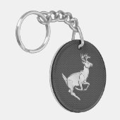 Chroom Running Deer on Carbon Fiber Decor Sleutelhanger (Voorkant Links)