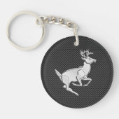 Chroom Running Deer on Carbon Fiber Decor Sleutelhanger (Voorkant)