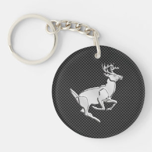 Chroom Running Deer on Carbon Fiber Decor Sleutelhanger