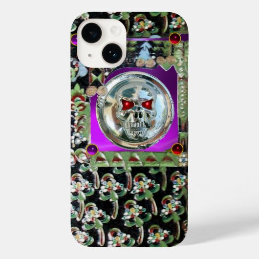 CHROOM SKULL BLACK GREEN RED PAARSE GEM STONES Case-Mate iPhone CASE (Achterkant)