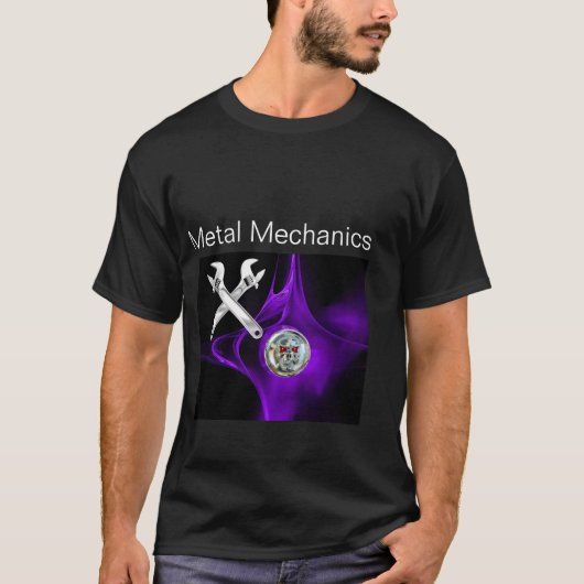 CHROOM SKULL EN GEKROSEERDE WRENCHTEN METALE MECHA T-SHIRT (Voorkant)