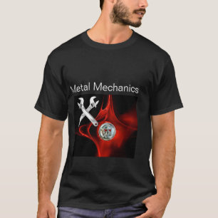 CHROOM SKULL EN GEKROSEERDE WRENCHTEN METALE MECHA T-SHIRT