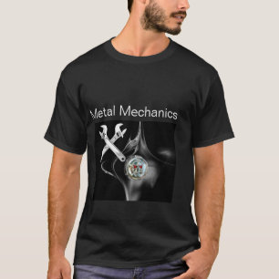CHROOM SKULL EN GEKROSEERDE WRENCHTEN METALE MECHA T-SHIRT