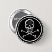 CHROOM SKULL EN ROSSBONEN RONDE BUTTON 5,7 CM (Voorkant /achterkant)