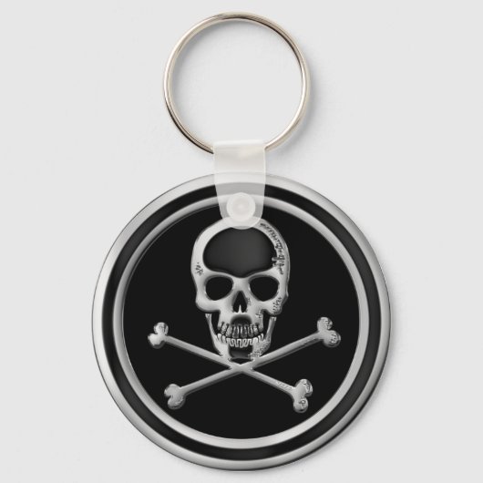 CHROOM SKULL EN ROSSBONEN SLEUTELHANGER (Voorkant)