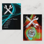 CHROOM SKULL EN WRENCHTEN METALE MECHANICA'S VISITEKAARTJE (Voorkant / Achterkant)