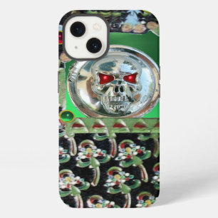 CHROOM SKULL, ZWARTE GROENE RODE JADE EDELGESTENEN iPhone 13 HOESJE