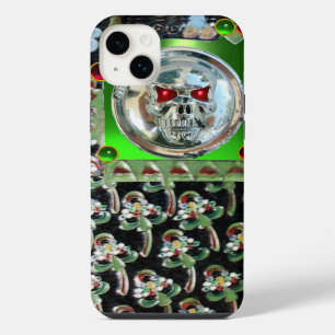 CHROOM SKULL, ZWARTE GROENE RODE SMARAGD EDELSTENE