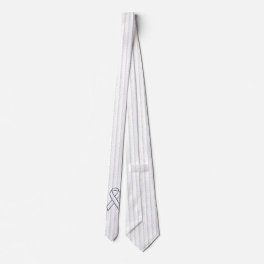 Chroom Witte Lint Bewustzijn op Granulaire Strepen Stropdas (Achterkant)