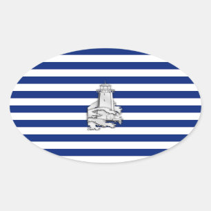 Chroom zoals Vuurtoren op ZeevaartStrepen Ovale Sticker