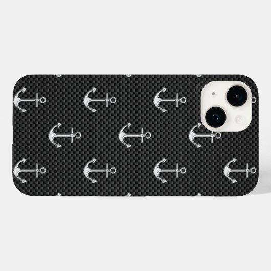 Chroomachtig anker op koolstofvezel patroon Case-Mate iPhone case (Achterkant (horizontaal))