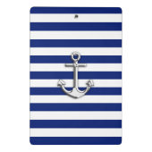 Chroomachtig anker op Nautical Navy Blue Stripes Mini Klembord (Achterkant)