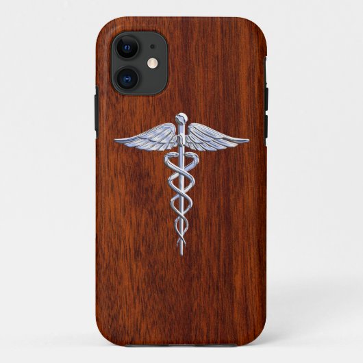 Chroomachtig Caduceus Medisch Symbool Mahonie Deco Case-Mate iPhone Case (Achterkant)