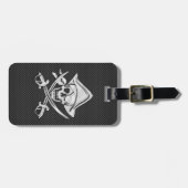 Chroomachtige piraat op zwarte koolstofvezel bagagelabel (Voorkant horizontaal)