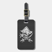 Chroomachtige piraat op zwarte koolstofvezel bagagelabel (Voorkant verticaal)