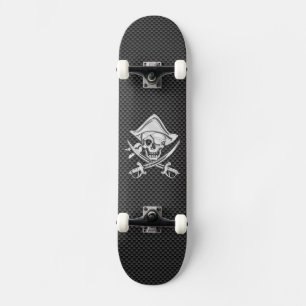 Chroomachtige piraat op zwarte koolstofvezel persoonlijk skateboard