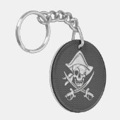 Chroomachtige piraat op zwarte koolstofvezel sleutelhanger (Voorkant Links)