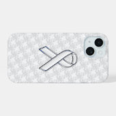 Chroomachtige witte lint bewustzijn Houndstooth iPhone 15 Case (Achterkant horizontaal)