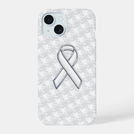 Chroomachtige witte lint bewustzijn Houndstooth iPhone 15 Case (Achterkant)