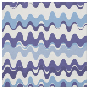 Chroomblauw en wit abstract golfpatroon stof