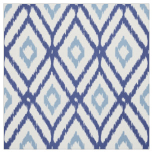 Chroomblauw en wit ikat tribaal diamantpatroon stof