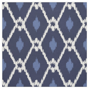 Chroomblauw en wit ikat tribaal diamantpatroon stof