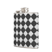 Chroomcontroleurs op afdruk van koolstofvezel heupfles (Links)