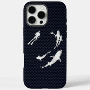 Chroomduiker met haaien op koolstofvezel iPhone 16 pro max hoesje