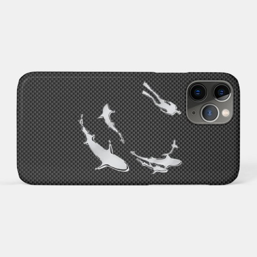 Chroomduiker met haaien op koolstofvezel Case-Mate iPhone case (Achterkant (horizontaal))