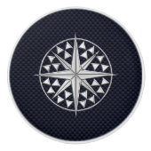 Chroomkompas op Nautical Navy Carbon Fiber Print Keramische Knop (Voorkant)