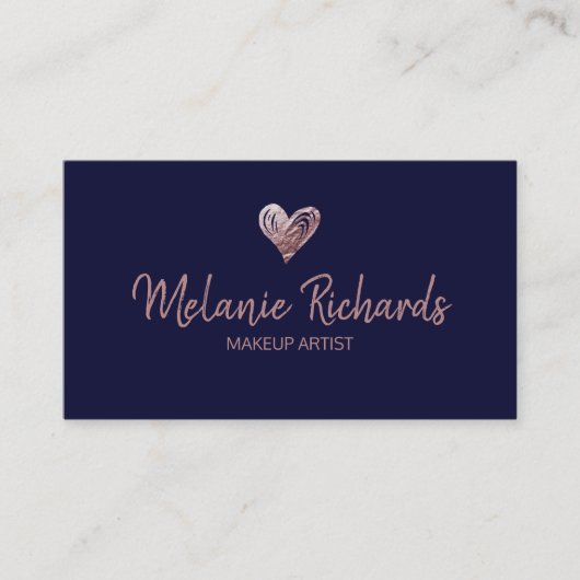 Chroomlaag met minimaal blauw navy faux koperen fo visitekaartje (Voorkant)