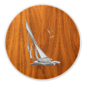 Chroomspoeling op Nautical Teak Wood Grain Print Keramische Knop (Voorkant)