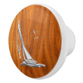 Chroomspoeling op Nautical Teak Wood Grain Print Keramische Knop (Rechts)