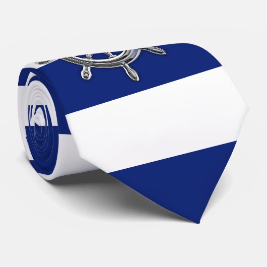 Chroomwiel op blauwe strepen van de Nautical marin Stropdas (Opgerold)