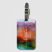 Chroze blauw Oranje Waterverf Abstract script Bagagelabel (Voorkant (verticaal))