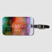 Chroze blauw Oranje Waterverf Abstract script Bagagelabel (Voorkant (horizontaal))