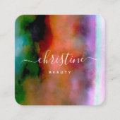 Chroze blauw Oranje Waterverf Abstract script Vierkante Visitekaartje (Voorkant)