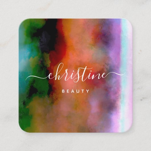 Chroze blauw Oranje Waterverf Abstract script Vierkante Visitekaartje (Voorkant)