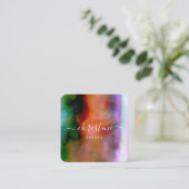 Chroze blauw Oranje Waterverf Abstract script Vierkante Visitekaartje (Staand voorkant)