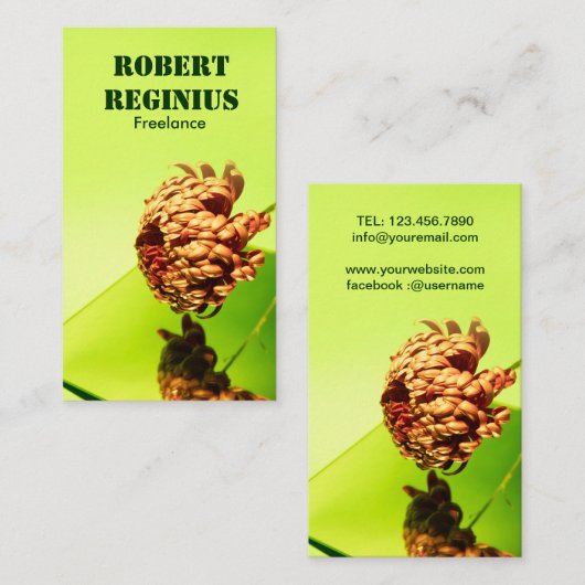 Chrysant bloem tegen spiegel en groen h655 visitekaartje (Voorkant / Achterkant)