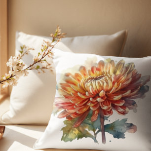 chrysant in gele en oranje waterverf kussen