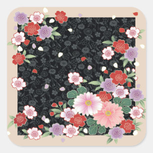Chrysant & Japans Fijn Art. Sakura Vierkante Sticker