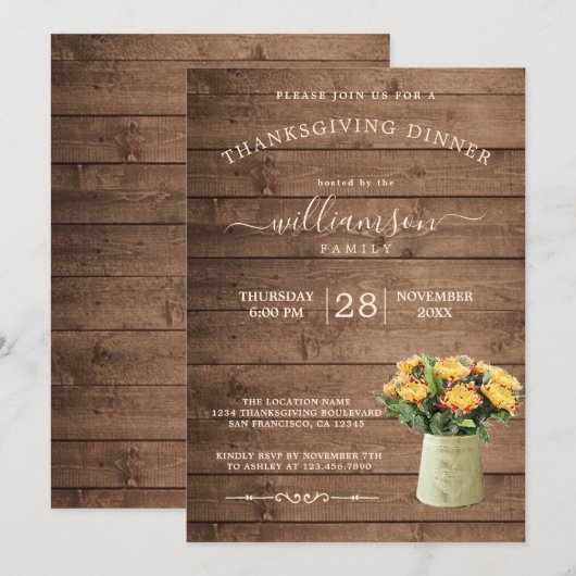 Chrysantemum Bloemige Thanksgiving-diner Kaart (Voorkant / Achterkant)